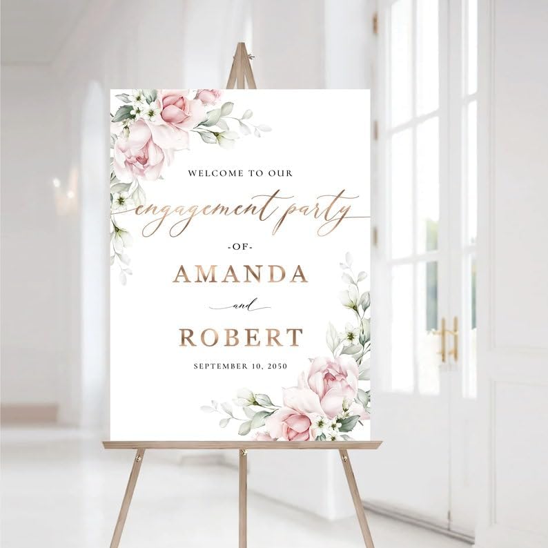 Blush Pink Roses Engagement Party Welcome Sign Template, We Are Engaged Sign, Engagement Party Decoration, Custom Engagement Signs