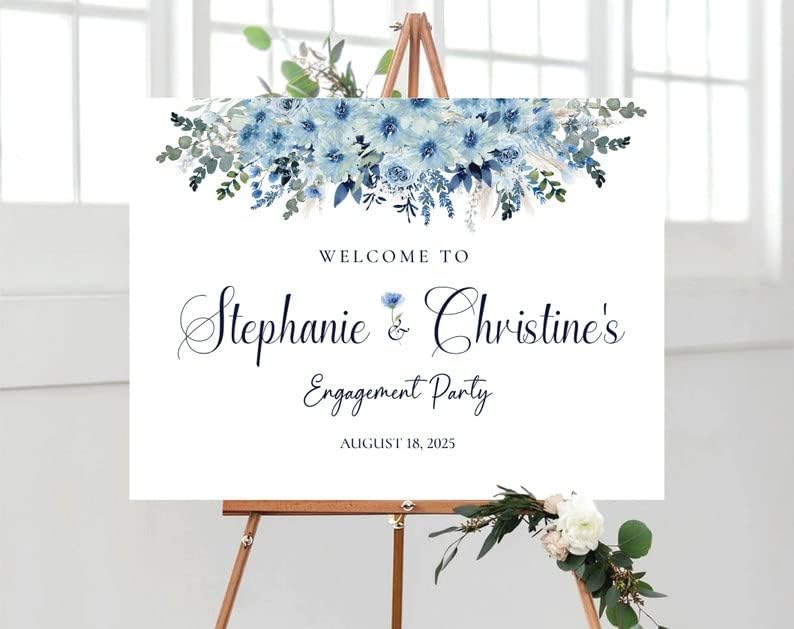 Blue Boho Engagement Welcome Sign, Engagement Party Sign, Engagement Sign, Engagement Party Decoration, Engagement Decor