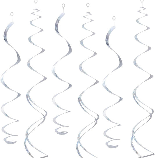 30 pcs Silver Hanging Swirls Decorations Swirl Party Decorations Plastic Party Streamer for Ceiling, 26"