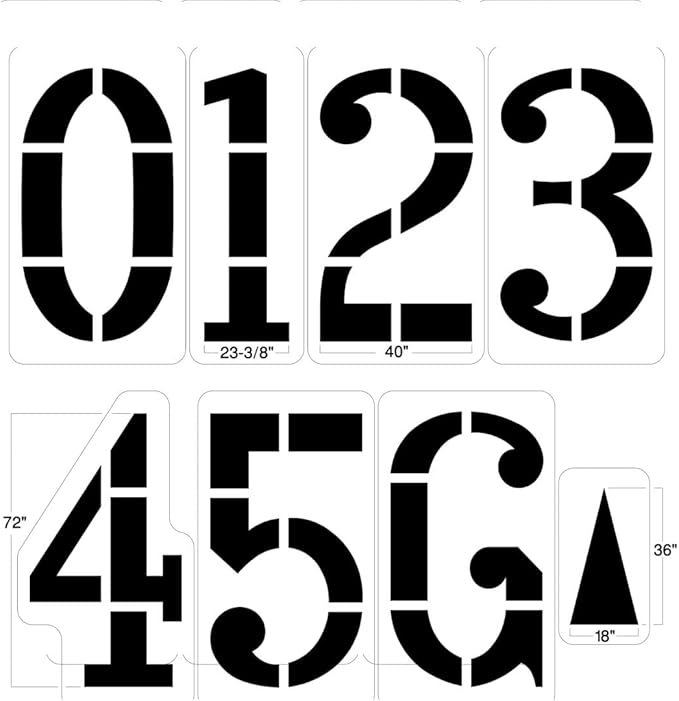 72" Football Field Number Stencil Kit | Part#: 10000222 | Ideal for Painting Yardage Numbers | Includes Numbers 0 Thru 5, G & 1 Directional Arrow | Durable 1/8" PolyTough Lifetime | Made in USA