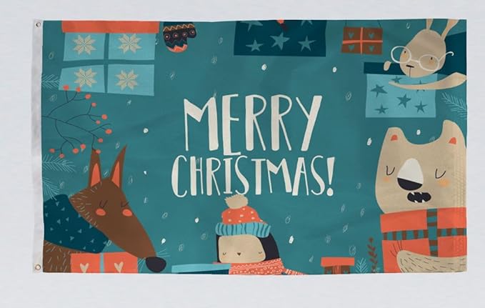 AGAS Christmas Flags,3x5ft Christmas Door Banner Yard Decor Flag Winter Banner Garden Flag Vivid Color and Fade Resistant 200 Denier Nylon Flag with Brass Grommets for Christmas Decoration (Merry Christmas)