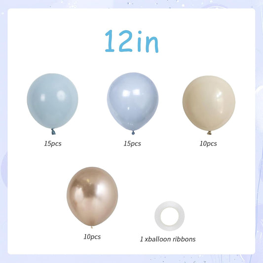 50pcs Dusty Blue Balloon Set, 12-Inch Baby Slate Blue, Sand White & Champagne Gold Confetti Balloons, Elegant Decor for Baby Showers, Weddings, Graduations & Boys' Birthdays