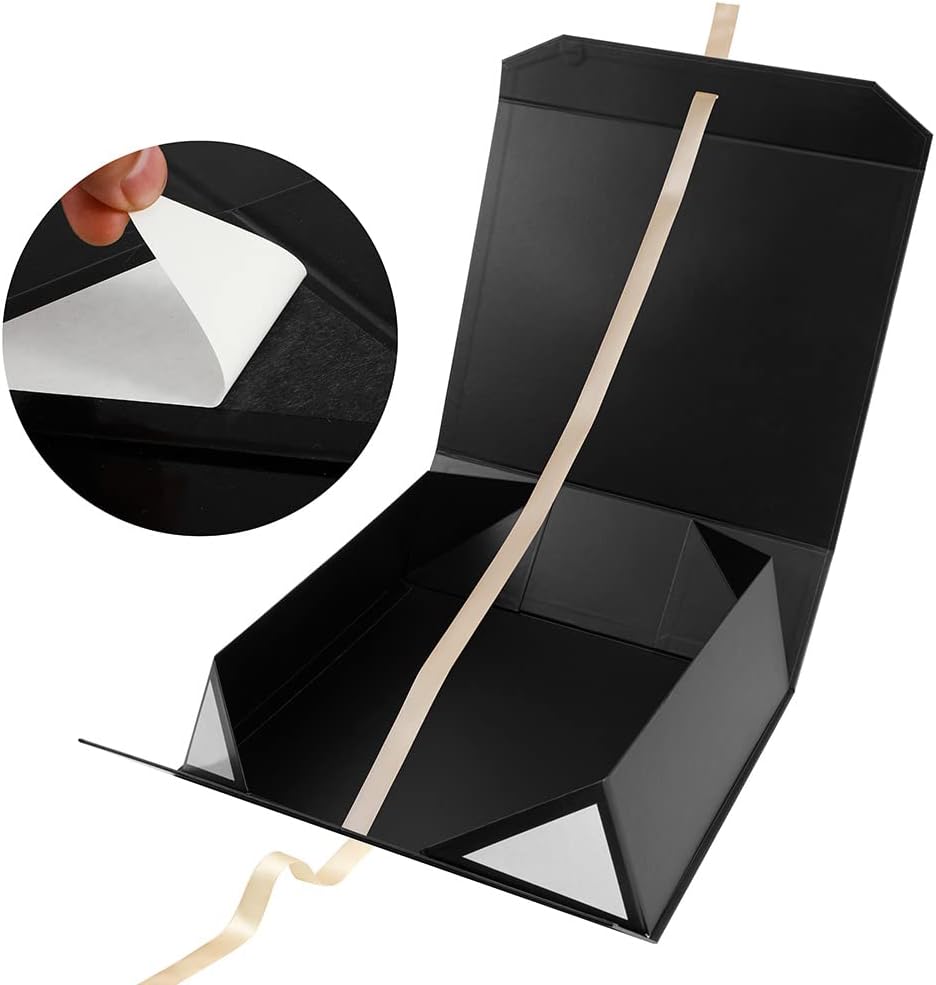 Black Extra Large Gift Boxes with Ribbon 16x14x5.3 Inches Gift Boxes with Lid Magnetic Closure, Groomsman Proposal Boxes, Rectangle Collapsible Boxes for Large Gifts (Matte Black)