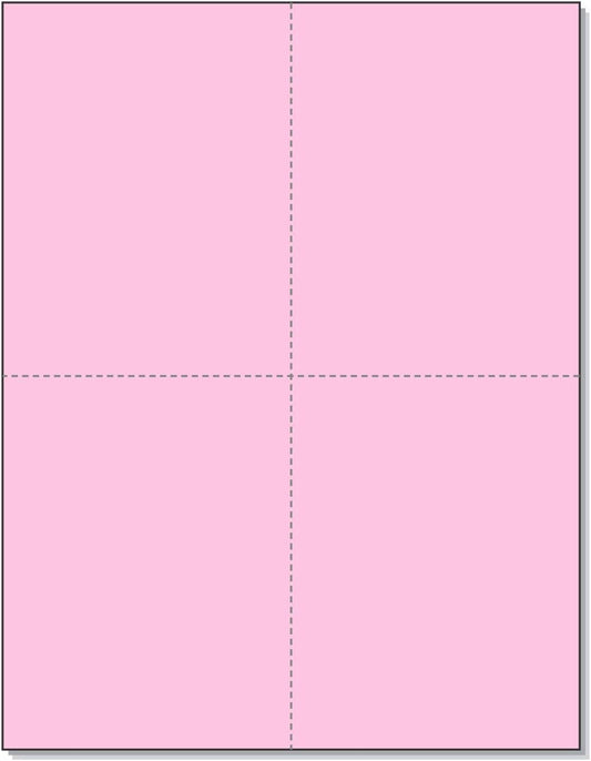 NextDayLabels 8-1/2" x 11" Laser/Inkjet Postcards 4 Per Page, (4-1/4" x 5-1/2" Each Card | Pink, 1000 Cards)