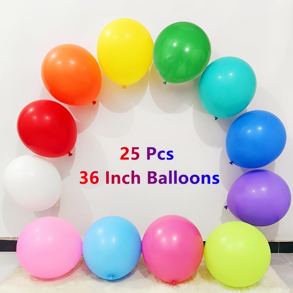 25 Pack 36 Inch Giant Balloons Latex Large Assorted Color Rainbow Big Balloon 12 Kinds Colorful for Birthday Wedding Baby Shower Anniversaries Store Party Decorations
