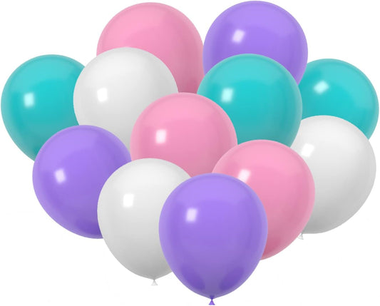 60 Pcs 12-Inch Purple Teal Pink White Latex Balloons - Wedding, Birthday, Baby Shower Decorations, Spring Party Supplies