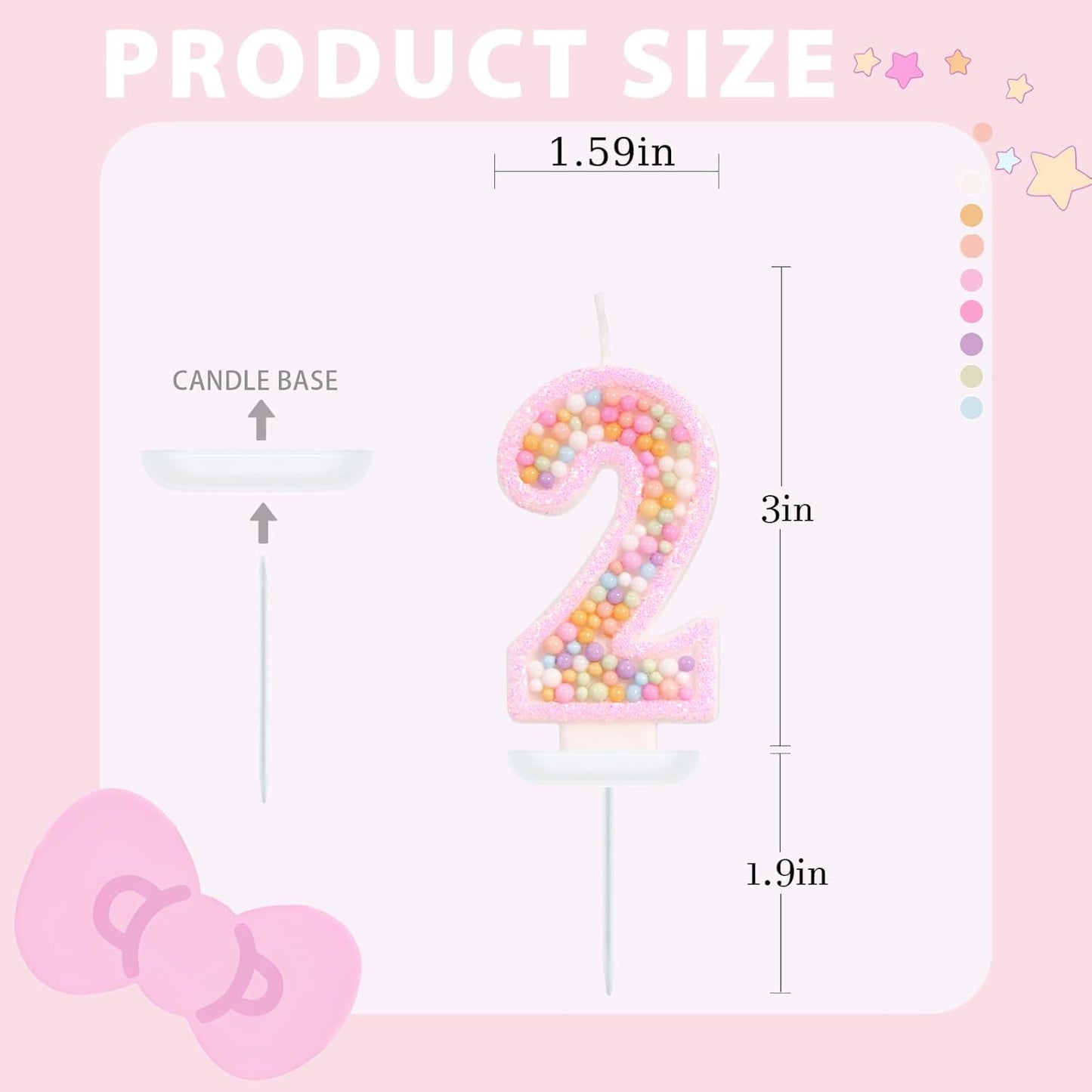 Pink Birthday Candles - Number 2 Candle, Colorful Macaron Candles, 2 Cake Topper, Pink Birthday Decorations for Girl, Sweet Theme Birthday Party Supplies
