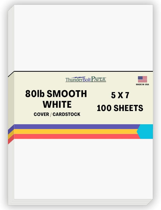 100 Bright White Smooth Card Paper Sheets - 80# Cover Weight - 5" X 7" (5X7 Inches) Photo|Card|Frame Size - 80 lb/Pound Quality Paper for Consistency in Print as a Result of The Smooth Finish