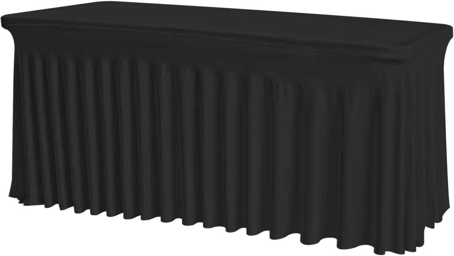 Rectangle Tablecloth 6FT – Black Fitted Spandex Table Cover, Wrinkle-Free, Stretch Fabric with Elastic Edges for Wedding Banquet Party Buffet Birthday Restaurant