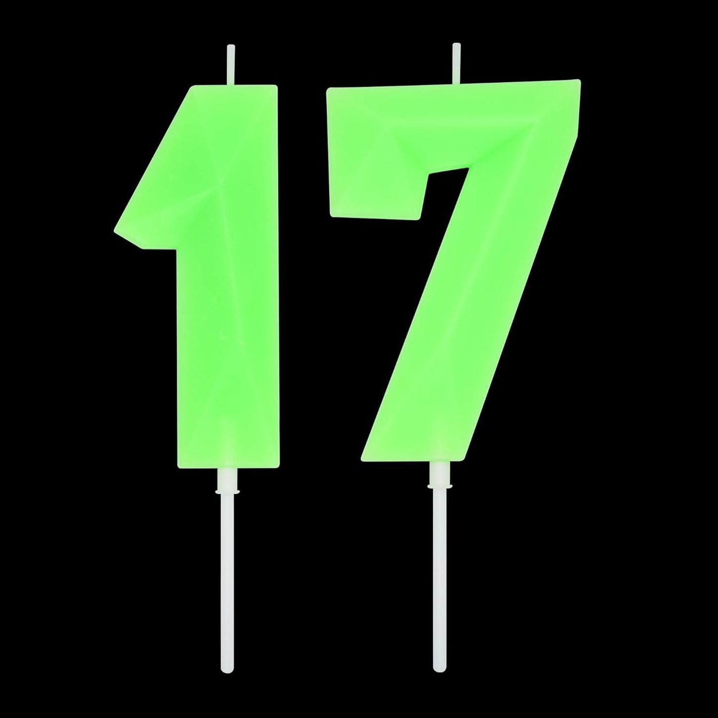 DERVENTA Large Birthday Candle Number 3D Luminous Green 3.7 inch Party Celebration Anniversary Decoration Cake Topper 1 Piece (Luminous Green Number 17)