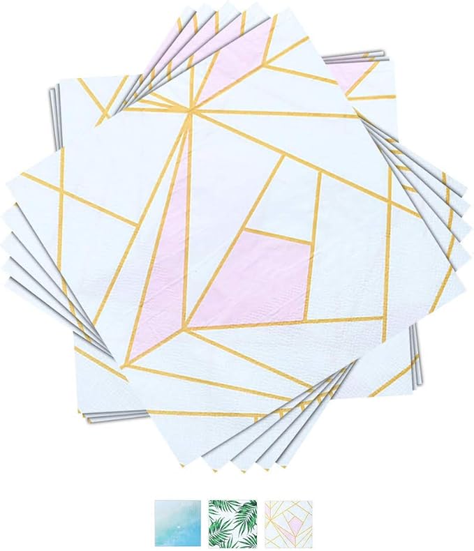 SOLAS Pink and Gold Paper Napkins | 20 Pack Light Pink Cocktail Napkins | 2 Ply 6 1/2' (16.5 cm) Square Beautifully Designed Pink Paper Napkins for Parties | Fun & Colorful Paper Napkins Light Pink