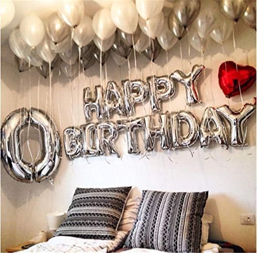 TONIFUL Silver Happy Birthday Balloons Banner, 16 Inch Mylar Foil Letters Sign Bunting Reusable for Girls Boys Kids & Adults Birthday Decorations Party Supplies