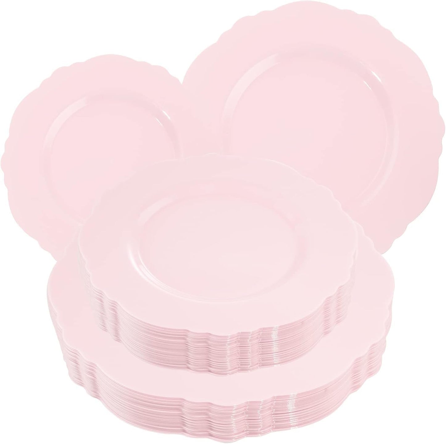 WDF 60pcs Pink Plastic Plates - Baroque Pink Disposable Plates Including 30 Dinner Plates 10.25inch, 30 Dessert Plates 7.5inch for Upscale Wedding &Parties