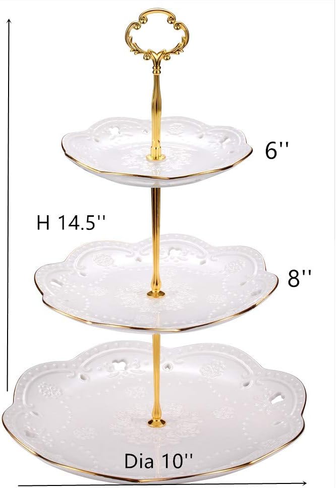 3-Tier Round Ceramic Cupcake Stand, High Tea Stand for Wedding and Birthday Party