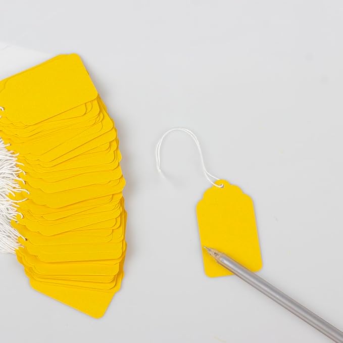 500pcs Paper Gift Tags with String Attached, Blank Price Tags, Idear for Product Jewelry Clothing Arts & Crafts DIY Gift Decorations(2.75"x1.57", Yellow)