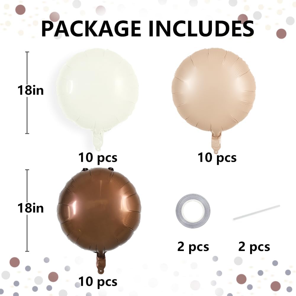 TONIFUL 30Pcs 18 Inch Large Cream White Round Shape Foil Balloons Big Brown Circle Helium Ballons for Thanksgiving Birthday Wedding Baby Shower Anniversary Engagement Party Decor Supplies