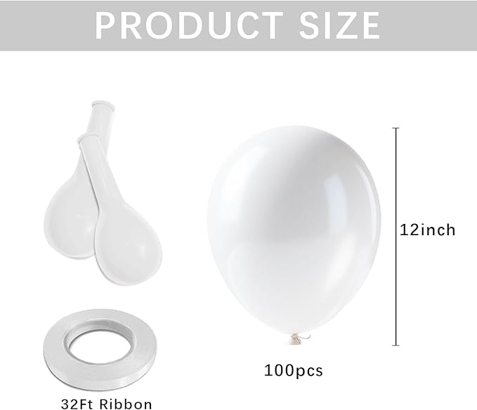 White Balloons 100pcs Pearl Latex Party Balloon for White Theme, Wedding, Engagement, Anniversary, Graduation, Birthday Party Backdrop, 4th of July, Neutral Baby Shower, Bachelorette Party Decorations