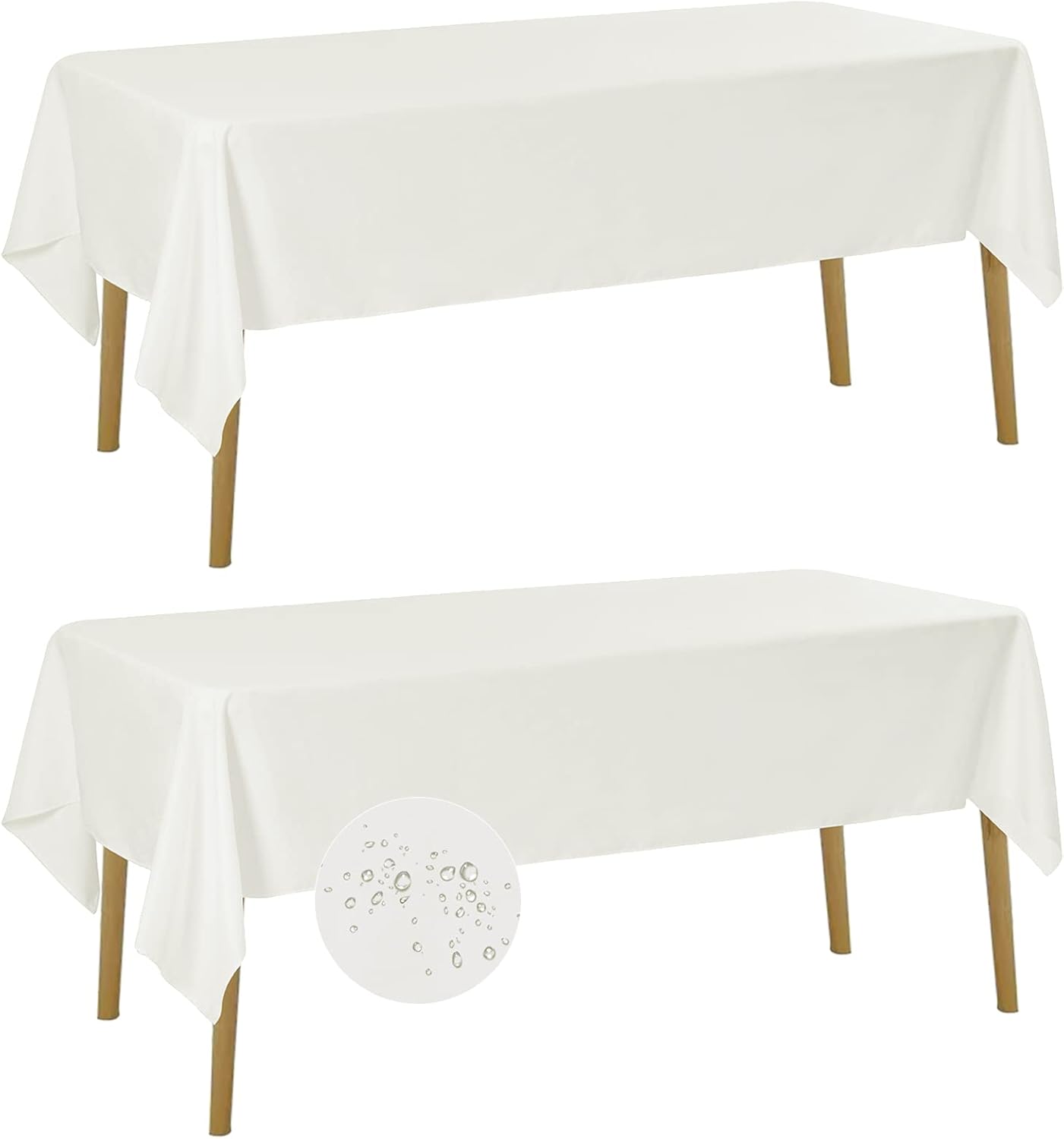 Fokitut 2 Pack Waterproof Rectangle Tablecloth, 60x102 Inch, Stain Resistant and Wrinkle Polyester Table Cloth, Fabric Table Cover for Kitchen Dining, Wedding, Party, Holiday Dinner-Ivory