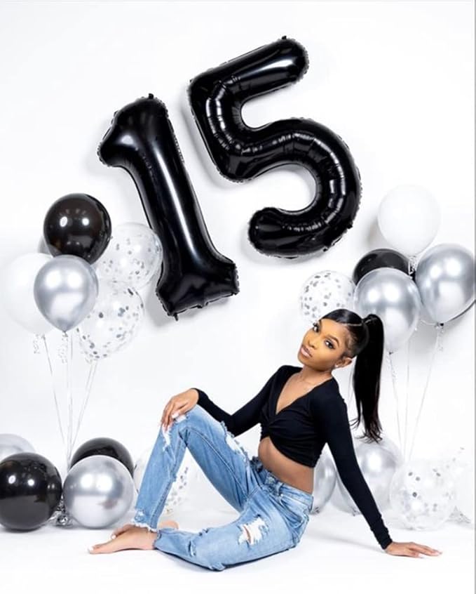 Number Balloons Black 1 Balloon for Birthday Party, One Happy Birthday Decorations, 40 Inch Large One Balloon for 1st Girl Boy Baby Shower 10 11 15 16 18 21 Photo Shoot