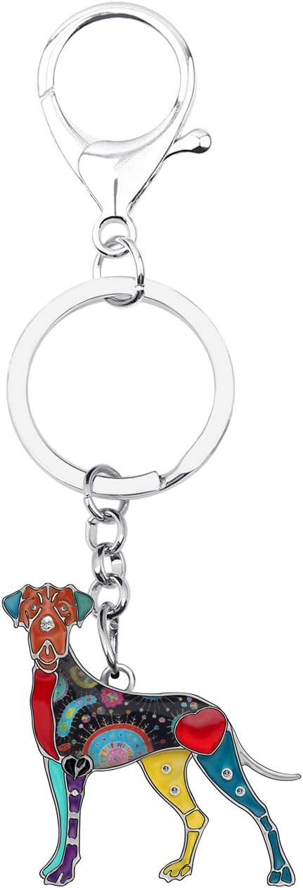 WEVENI Enamel Alloy Great Dane Dog Key Chain Ring Handbag Bag Charm Keychain Fashion Jewelry For Women Girls Gifts