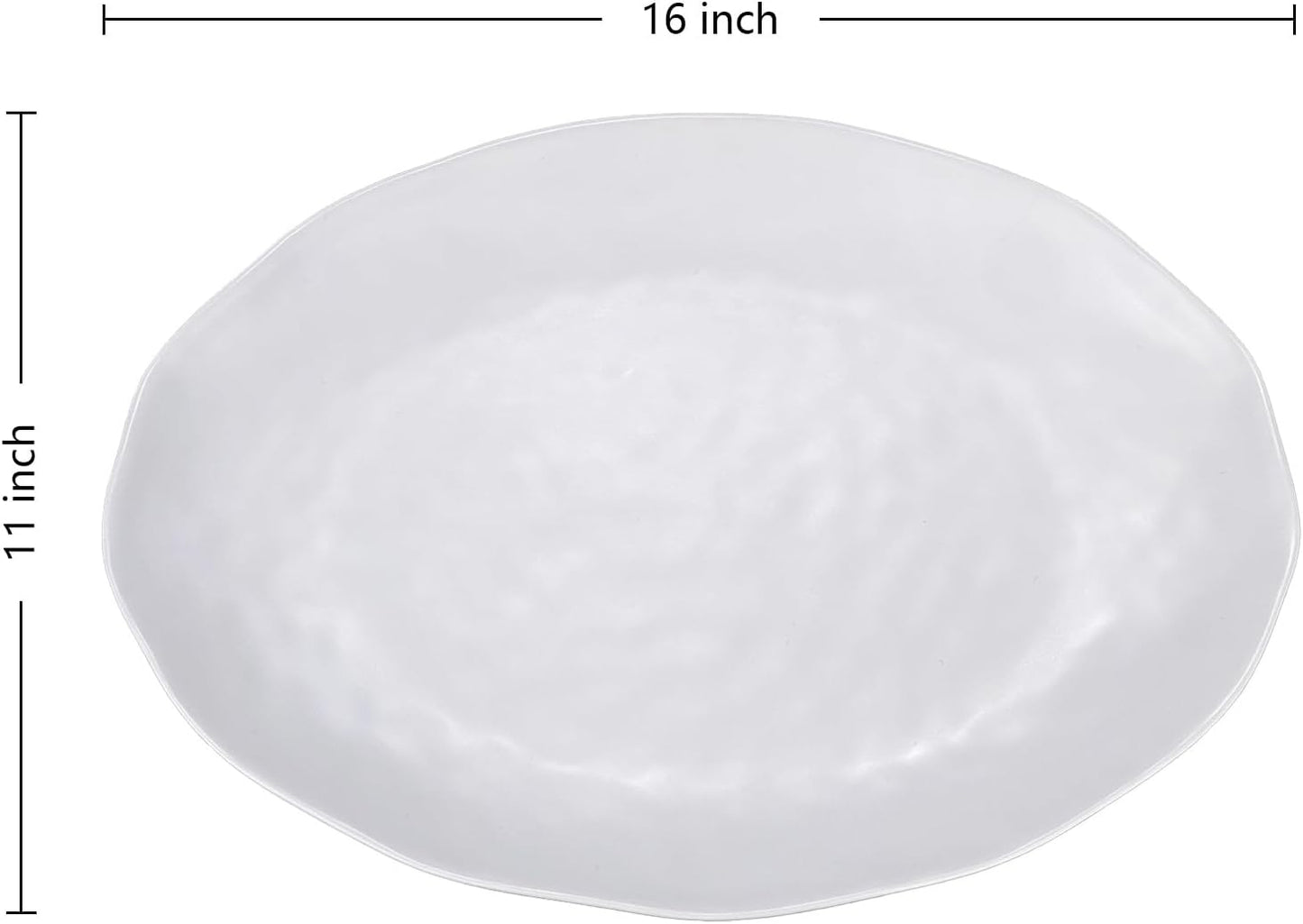Yalin Oval Large Serving Platter, 16 Inch Melamine Serving Tray, Great for Restaurant, Steak, Salad and Everyday, Set of 2 White Dinner Plates