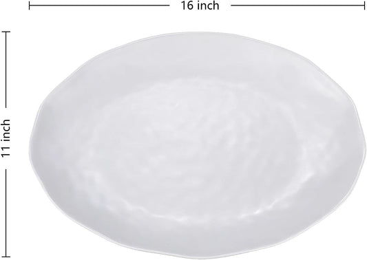 Yalin Oval Large Serving Platter, 16 Inch Melamine Serving Tray, Great for Restaurant, Steak, Salad and Everyday, Set of 2 White Dinner Plates