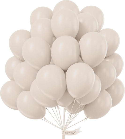 PartyWoo White Sand Balloons, 101 pcs 12 Inch Boho White Balloons, Sand White Balloon for Balloon Garland Balloon Arch as Party Decorations, Birthday Decorations, Baby Shower Decorations, White-F12