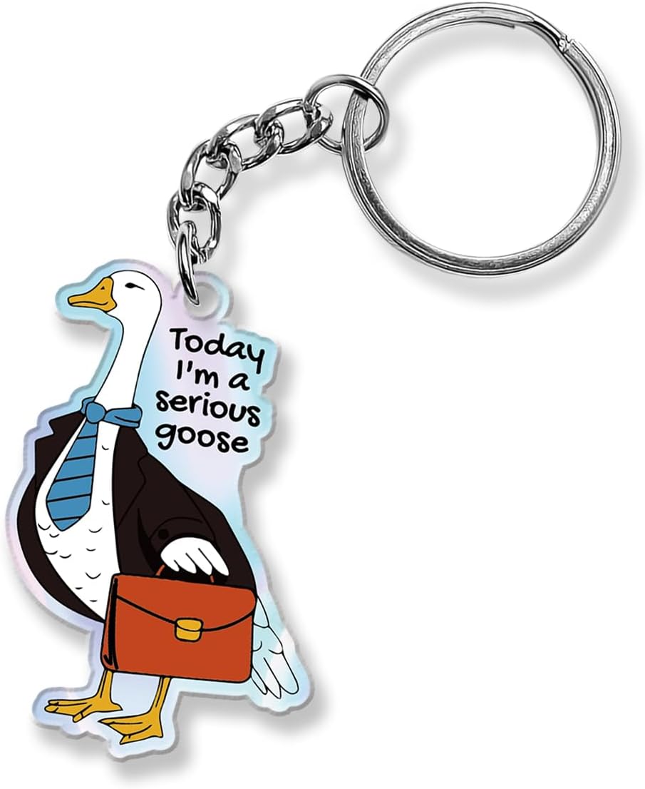 Funny Silly Goose Keychain for Women, Cute Goose Decor Acrylic Accessories Gag for Friends Coworkers Gifts