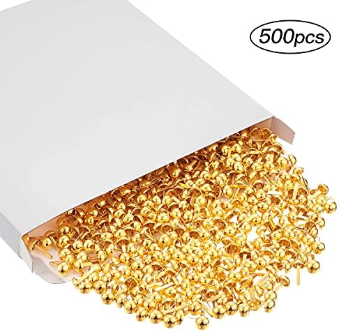 Hotop 500 Pcs Brads for Paper Crafts Metal Round Brass Paper Fasteners for Craft Art Crafting School DIY Supplies(0.3 x 0.8 Inch,Golden)