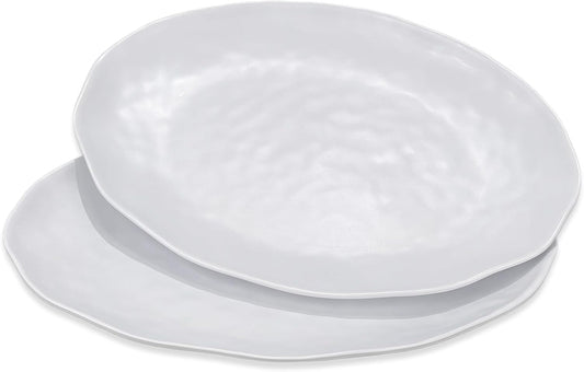 Yalin Oval Large Serving Platter, 16 Inch Melamine Serving Tray, Great for Restaurant, Steak, Salad and Everyday, Set of 2 White Dinner Plates