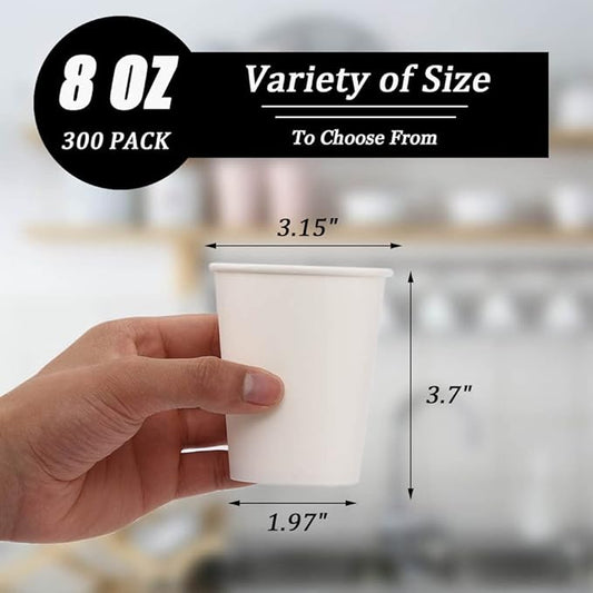 Lamosi 300 Pack Paper Cups 8 oz, Disposable Coffee Cups, Paper Coffee Cups 8 oz, White Hot/Cold Beverage Drinking Cup for Water Juice or Tea, Office Party Home Travel