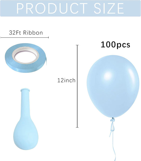 Pastel Blue Latex Party Balloons 100 Pack 12 inch Round Light Blue Balloons for Wedding Baby Shower Gender Reveal Birthday Party Decoration