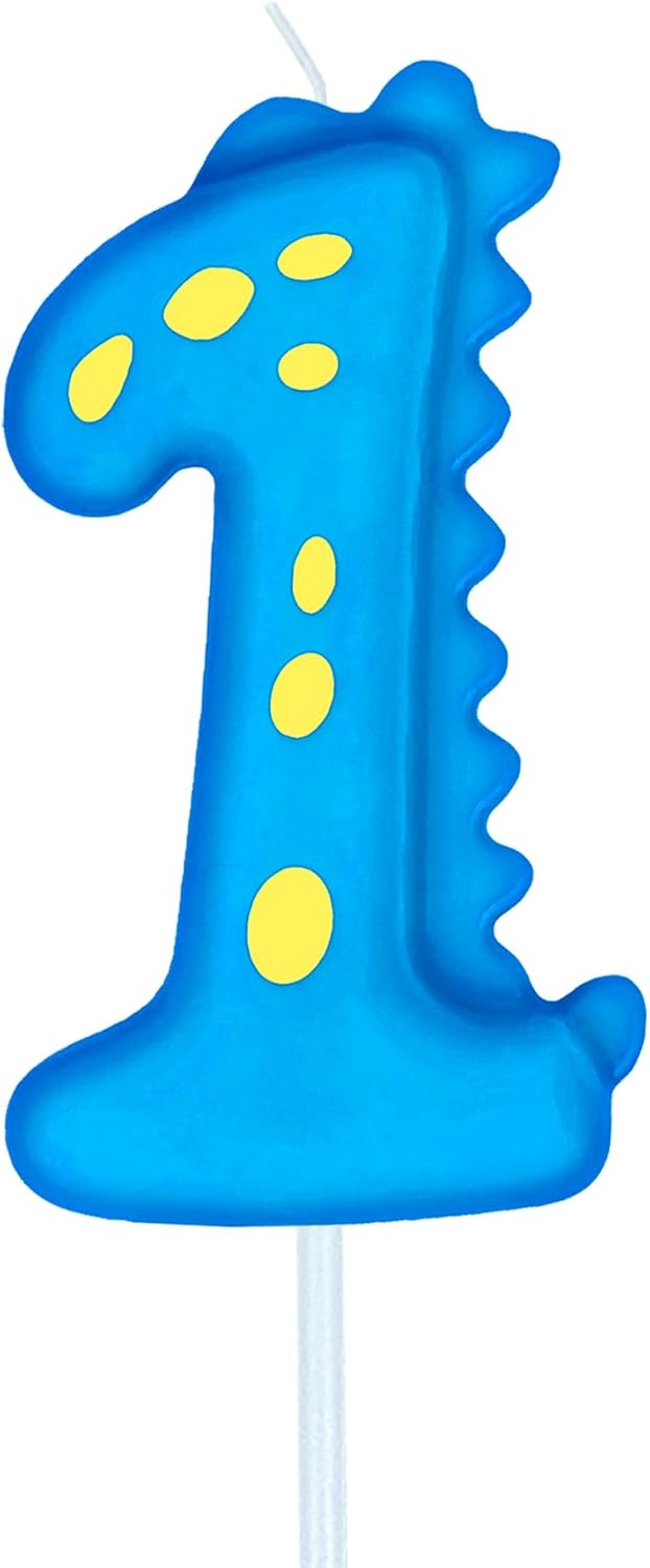Number Birthday Candles(1 Candle Blue) Dinosaur Shape Number Happy Birthday Cake Candles for Dinosaur Birthday Party Decoration Reunions Theme Party