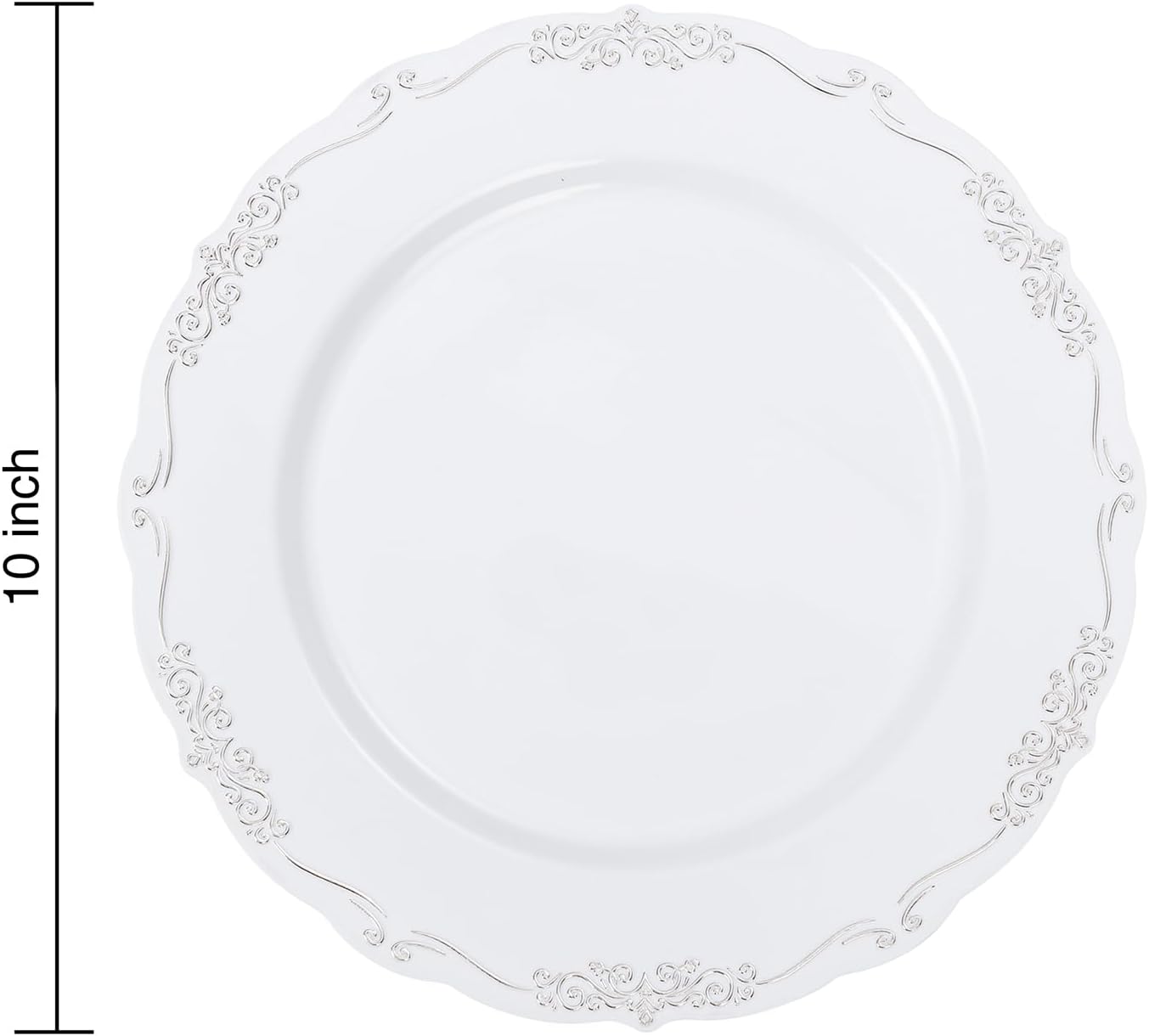 DaYammi 60PCS White and Silver Plastic Plates, Heavy Duty White and Silver Disposable Plates Premium 10inch White Dinner Plates Hard Plastic Plates Disposable for Party Wedding Bridal Shower