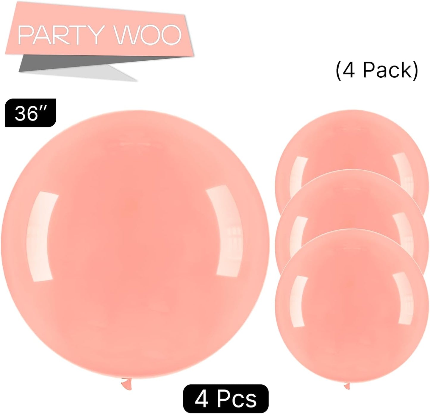 PartyWoo Pastel Orange Balloons 4 pcs 36 Inch Extra Large Big Jumbo Giant Baby Pale Light Peach Orange Pink Latex Helium Balloons for Baby Shower Gender Reveal Birthday Party Decorations Orange-Q02