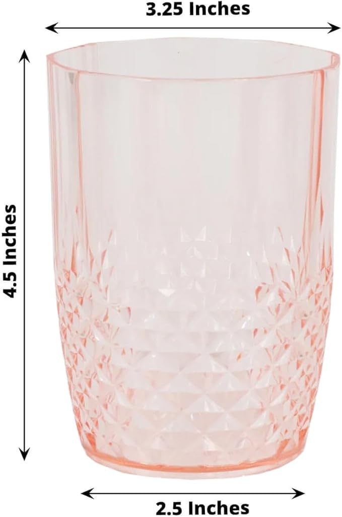 Efavormart 6-Pack Plastic Tumblers, 16oz Unbreakable Drinking Glasses Crystal Cut Style Transparent Blush - Shatterproof Short Cups