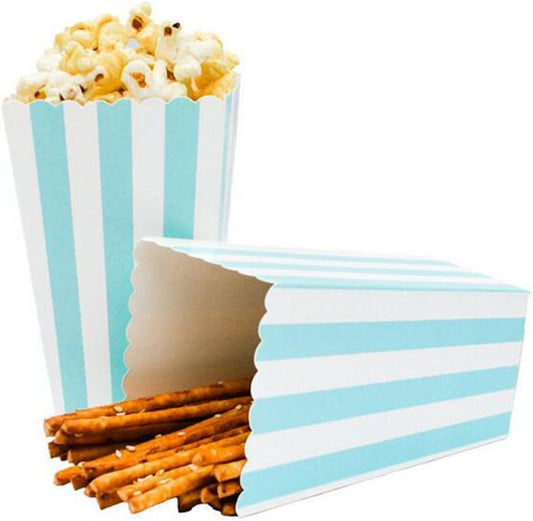 24pcs Striped Paper Popcorn Boxes for Party Favor Supplies (Blue)