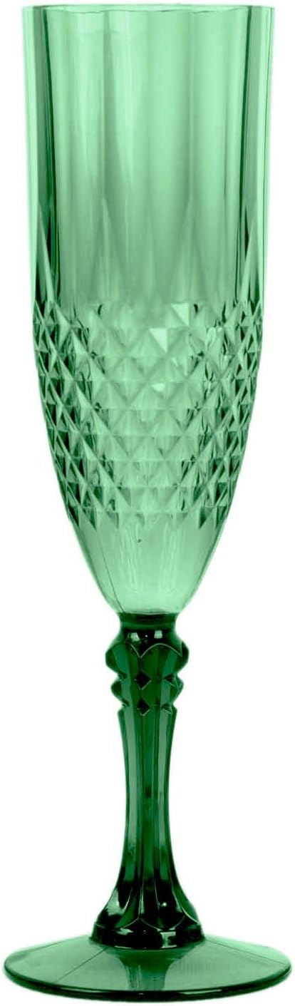 Efavormart 6-Pack Champagne Glasses, 8oz Shatterproof Plastic Crystal Cut Toast Flutes, Hunter Green for Party Celebration Wedding