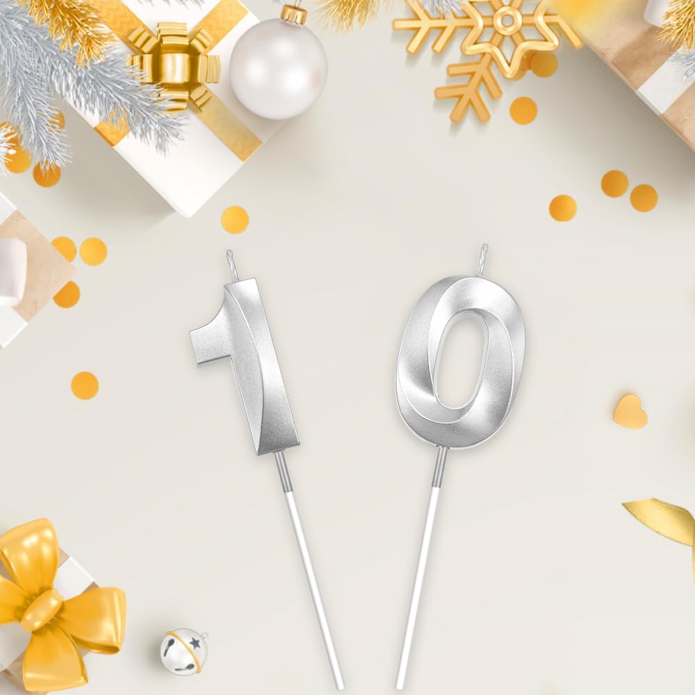 10 Birthday Candle Number 10 Candle Silver Number Candles for 10 Birthday Decorations for Girls 10th Birthday Decorations 10 Birthday Candle 10 Candle Birthday Girl Silver Birthday Candle Numbers 10