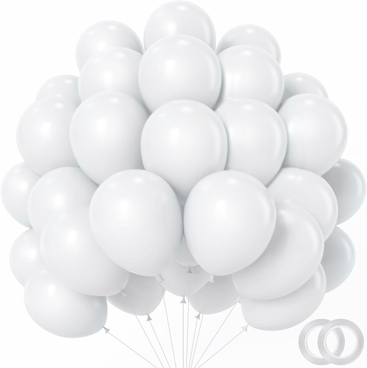 White Balloons - 12 inch 100pcs Latex - Round White Birthday Balloons with 2 Ribbons for Birthday Party, Wedding, Anniversary, Baby Shower Decorations
