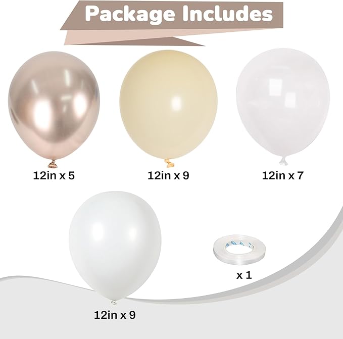 Champagne Gold White Balloons New Years Balloons Metallic Champagne Nude Cream Ivory White Gold Latex Balloon Clear Balloon for Boho Baby Bridal Shower Birthday Anniversary Wedding Decorations