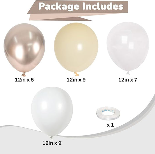 Champagne Gold White Balloons New Years Balloons Metallic Champagne Nude Cream Ivory White Gold Latex Balloon Clear Balloon for Boho Baby Bridal Shower Birthday Anniversary Wedding Decorations