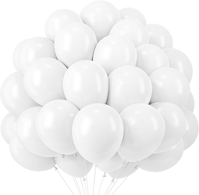 RUBFAC 120pcs Balloons for Birthday Baby Shower Graduation Anniversary Wedding Party Supplies Garland Arch Decoration,12 Inches,White