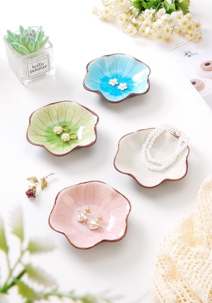 Ice Cracking Leaf Jewelry Dish, Decorative Ring Holder Small Trinket Tray Bowl, Gifts for Daughter Mom Friends, Grass Green.