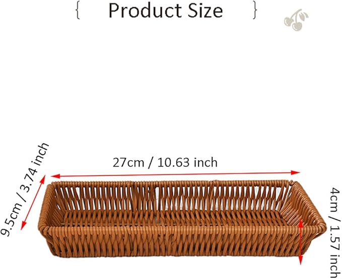 RT&BS Handwoven Utensil Basket, Artisan Mini Bread Basket, Flatware Storage Narrow Baskets for Farmhouse Kitchen, Rustic Dining Table Decor (2pcs, Rectangle)