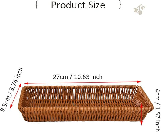 RT&BS Handwoven Utensil Basket, Artisan Mini Bread Basket, Flatware Storage Narrow Baskets for Farmhouse Kitchen, Rustic Dining Table Decor (2pcs, Rectangle)