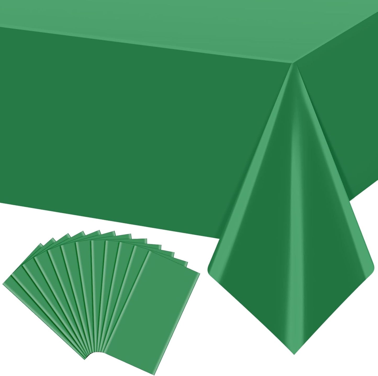 12Pcs Green Rectangle Tablecloth,Disposable Plastic Table Cloth,Waterproof Green Table Cover for Graduation Birthdays Weddings Anniversary Party Decorations,54 x 108 Inch