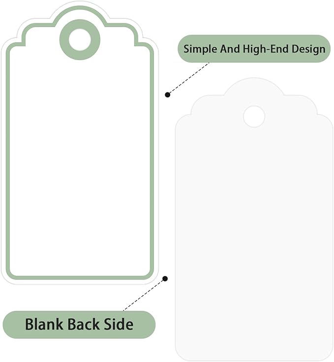 Anwyll Gift Tags with String - 100Pcs Green Gift Bag Tags Personalized White Blank Hanging Paper Label Tag for Baby Shower Birthday Party Wedding Christmas Favor Present