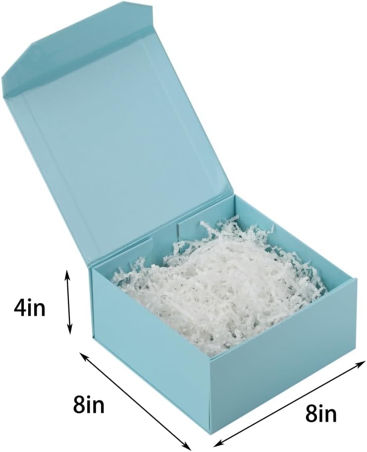 1 Pcs Small Blue Gift Box 8x8x4 Inch Magnetic Gift Box Small Magnetic Box with Crinkle Paper Blue Small Gift Box with Shredded Paper Luxury Gift Boxes with Lids for Presents