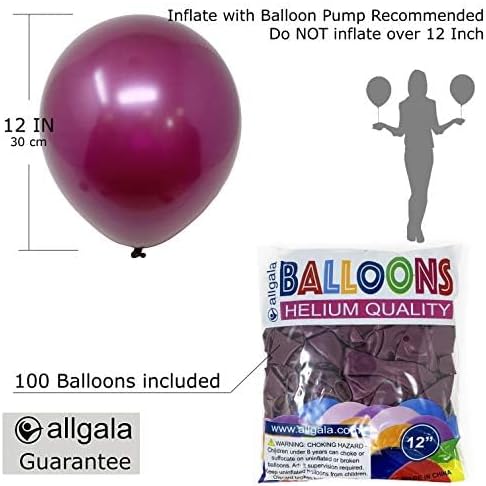 Allgala Latex Balloons for Parties | Helium Grade Bulk Balloon Pack | Ideal for Birthday Party Decorations, Baby Shower, Christmas Party | Colored Balloons for Events | 100ct 12" - Burgundy